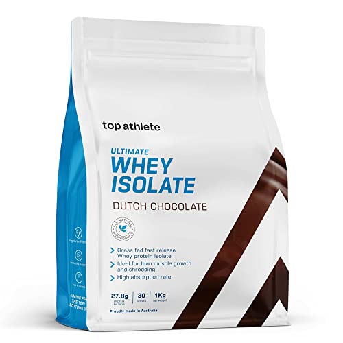 Top Athlete Ultimate Whey Protein Powder I Grass-Fed Whey Isolate Protein I 27.8g Protein/Serve for Muscle Recovery I 1kg, 30 Servings (Dutch Chocolate Flavour)
