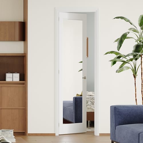 Image of 18 inch x 80 inch Pantry Door with Prehung Door Jamb, Left-Handed Interior Door, 1-Lite Mirror, White MDF with Hardware Kit