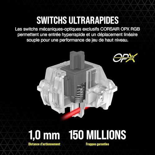Corsair K100 RGB Clavier Gaming Switchs Optiques Mécaniques OPX: Ultrarapides et Linéaire Touches à Double Injection PBT Intégration Elgato Stream Deck AZERTY - vue 6