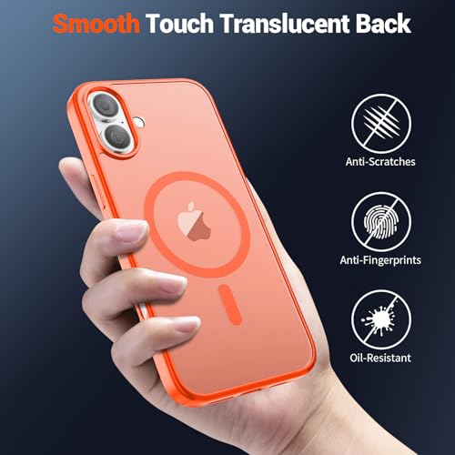 Image of SUPFINE Magnetic for iPhone 16 Plus Case (Compatible with MagSafe) (Military Grade Drop Protection) Slim Translucent Matte Shockproof with Anti-Fingerprint Phone Case,Orange