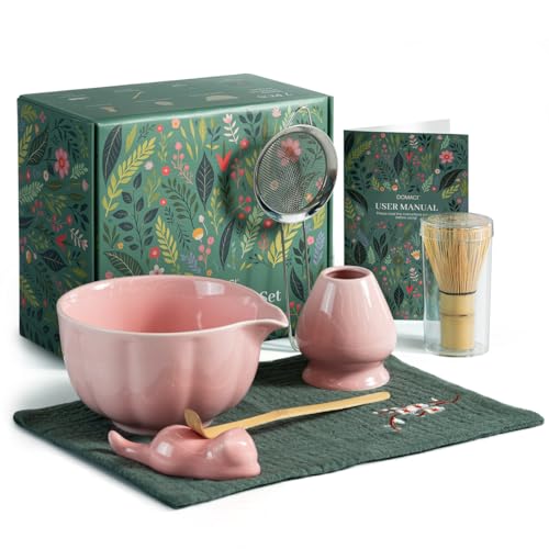 Pink Matcha Whisk Set – 7 Pcs with Bowl, Whisk, Holder & Sifter