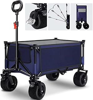 FEAHRZEUG Collapsible Beach Trolley Cart,Folding All Terrain Wide Wheels With Brakes Heavy Duty Large Capacity Adjustable Handle Camping Trolley For Festival Garden Picnic Shopping
