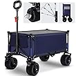 FEAHRZEUG Collapsible Beach Trolley Cart,Folding All Terrain Wide Wheels With