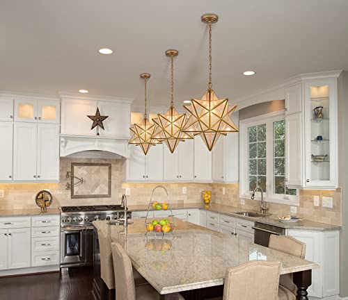 Image of DAYCENT Moravian Star Light Fixture Modern Brass Seeded Glass Pendant Lights, 15-inch
