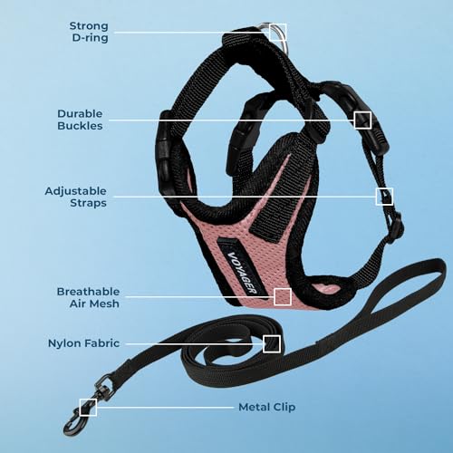 Image of Voyager Escape-Proof Step-in Lock Cat Harness & 5ft Neoprene-Handle Leash Set All-Weather Mesh with Reflective Stitching for Small to Large Cats by Best Pet Supplies, Pink /Black Trim, XS