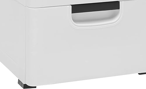 Miniatura 4 de Cómoda de cajones de plástico, armario de almacenamiento moderno con cuatro ruedas, torre vertical apilable de almacenamiento de ropa de 5 cajones,