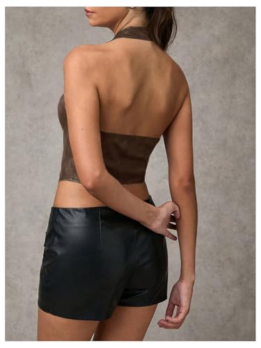 SOLY HUX Women's PU Leather Halter Top Lace Up Sleeveless Backless Y2k Crop Tank Tops2