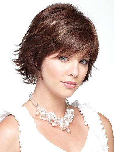 Noriko Ryan Wig Color Mochaccino Rooted Wigs 5" Short Layered Cut Tousled Monofilament Top Synthetic Average Cap Natural Bundle MaxWigs Hairloss Booklet