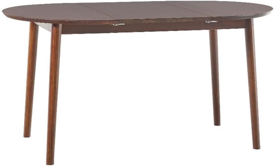 Pemberly Row Oval Solid Wood Dining Table, Walnut Finish, Removable Leaf, 30"H x 40-60"W x 36"D, Mid-Century Modern Design, Seats 4-6, Space-Saving Dining Room Table for Everyday or Special Occasions