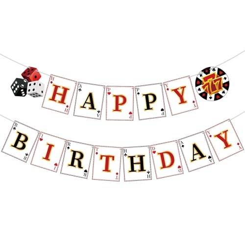 Image of Casino Happy Birthday Banner Casino Theme Party Decorations Poker Game Birthday Party Banner for Poker Party Decorations Las Vegas Night Themed Decor Supplies
