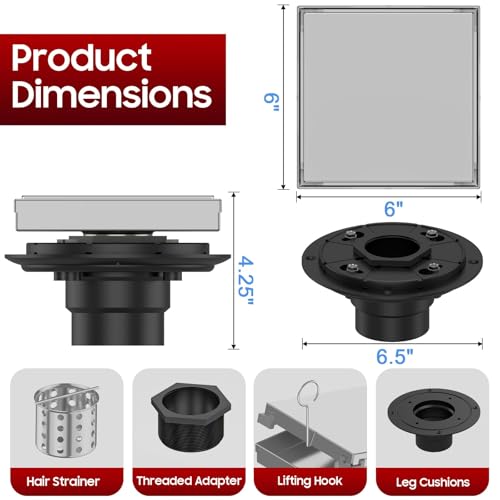 Image of DLONE Shower Drain | 6 Inch Brushed Nickel with Tile Insert Panel
