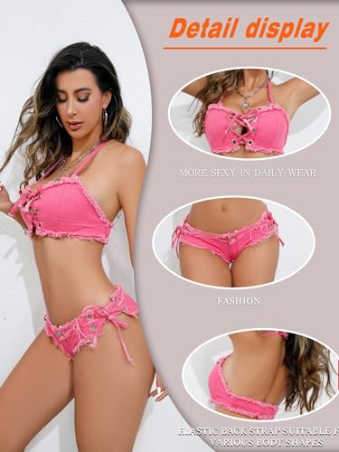 VUUEAN Women's Bikini Denim Lingerie Set with Strappy Bra and Hot Shorts3