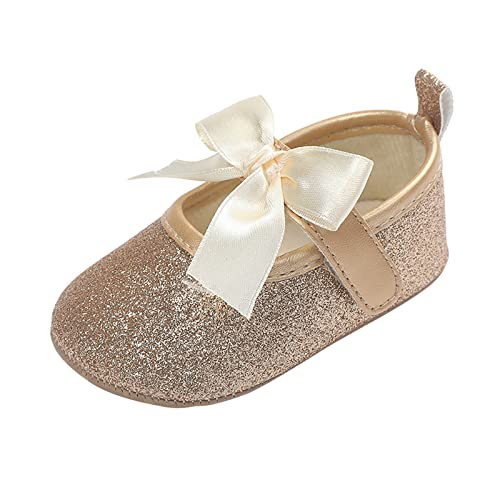 EMAlusher Zapatos de bebé para niños y niñas, con suela suave, antideslizantes, primeros pasillos, para niños de 1 año, dorado, 12-18 meses Cover