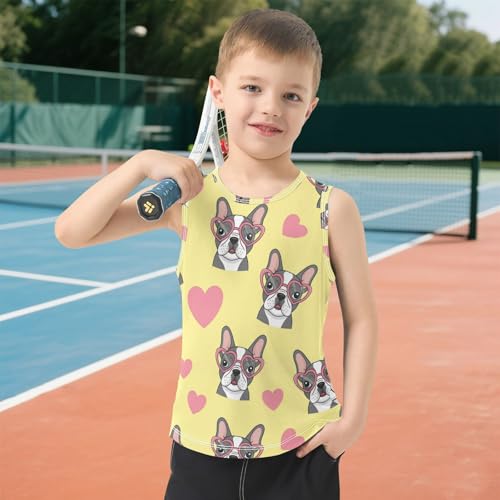 J JOYSAY Bulldog Heart Yellow Boys Tank Top Sleeveless Muscle Shirts Quick Dry Sport Active Workout Kids T-Shirts 3-15T 6