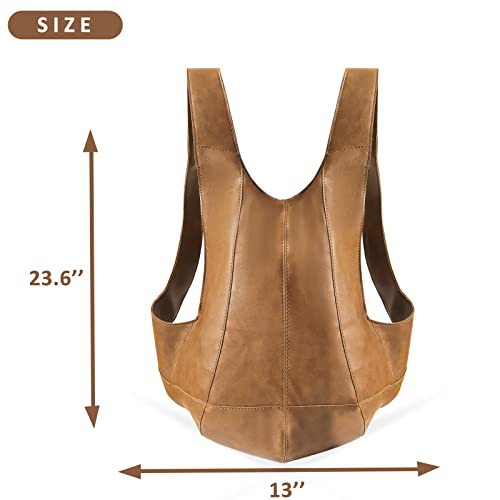 Mochila de cuero grande para mujer, marrón miniatura 2