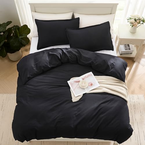 Image of LANE LINEN Super King Duvet Cover Set Black - 100% Organic Cotton Bedding 260x220cm, Soft Breathable 3 Piece with Button Closure, 2 Pillow Cases Included, Duvet Not Included