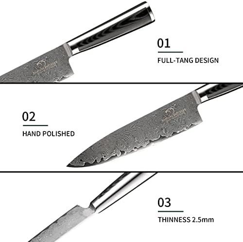 Professional Knife Damascus Knife Block Wood Set of 7 with Wood Handle Damascus Knives Kitchen Knife Chef's Knife Set Stainless Steel, Knife Block with Sharp Knives