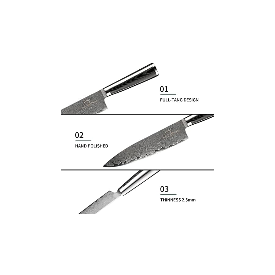 NANFANG BROTHERS Knife Set, 7 Pieces Damascus Kitchen Knife Set with Block, ABS Ergonomic Handle for Chef Knife Set, Kitchen Shears, Knife Block Set for Chopping, Slicing & Cutting