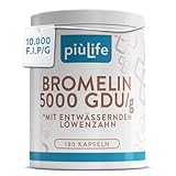 Bromelain Hochdosiert 10.000 F.I.P/g | 5.000 GDU/g PiùLife, 180 Kapseln mit drainierendem Löwenzahn, Verdauungsenzym, Ananas Enzym Komplex, Bauchschwellungen, Mikrozirkulation