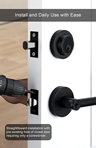 Goldenwarm Keyed Alike Black Door Handle With Deadbolt, Round Contemporary Matte Black Exterior Door Lock Set With Deadbolt, Heavy Duty Zinc-Alloyed Front Entry Door Locksets With Deadbolt(1 Pack) #TOP5