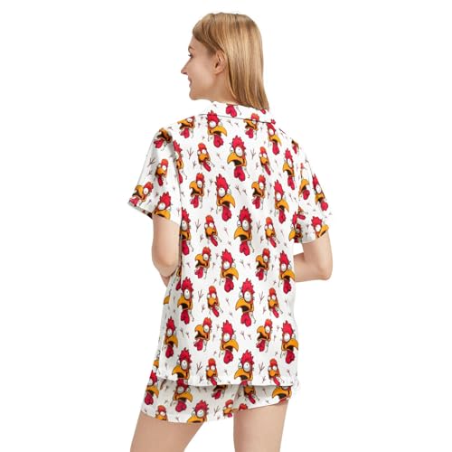 Image of Funny Satin Pajamas Set for Women Button Down Sleepwear Print Pjs Set 2 Piece Short Sleeve Loungewear Gift for Women
