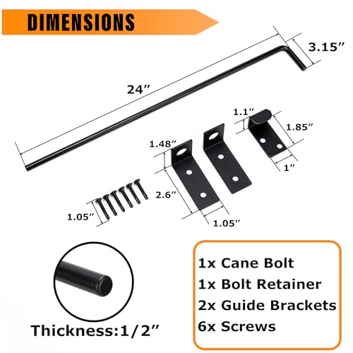 Image of 24 inch Heavy Duty Cane Bolt Gate Drop Rod with Black Finish-Steel Gate Ground Latch Designed for Wood Metal Vinyl Gates or Double Doors Fence Applications-1 Pack