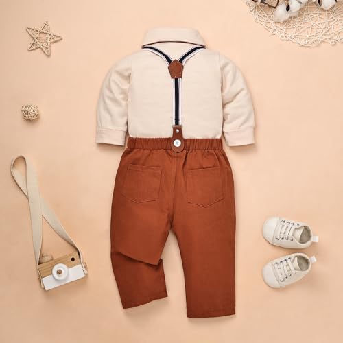 Baby Boy Clothes Gentleman Outfits Infant Bodysuit Long Sleeve Shirt with Bowtie Suspender Pants Suits Set 0-18M3