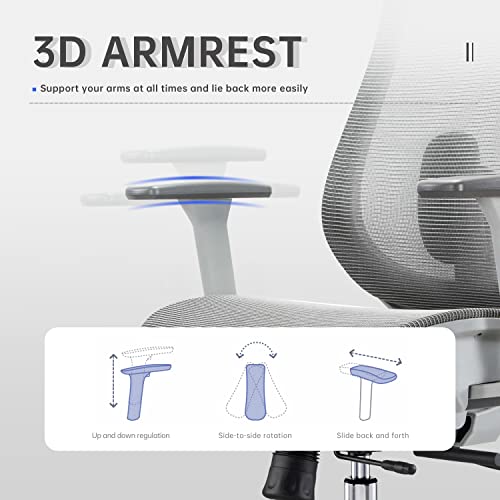 Alfa Furnishing Ergonomic Office Chair, Rolling Desk Chair With 3D Adjustable Armrest, 3D Lumbar Support And Blade Wheels, Mesh Computer Chair With Sliding Seat, Gaming Executive Swivel Chair (Grey) #TOP7