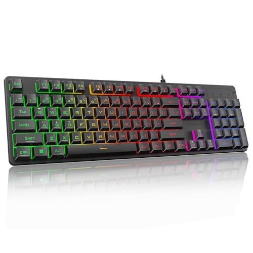 Stainless Steel Keycaps Redragon K521 Upgrade Rainbow LED Gaming Keyboard, 104 Keys Wired Mechanical Feeling Keyboard with...