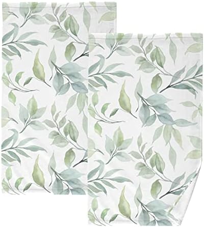 ZOEO Face Towel Set of 2, Green Leaf Plant Summer Hand Towel Dish Towels Cotton Bath Decor Set for Kids 30x15 inch Gym Yoga Towels