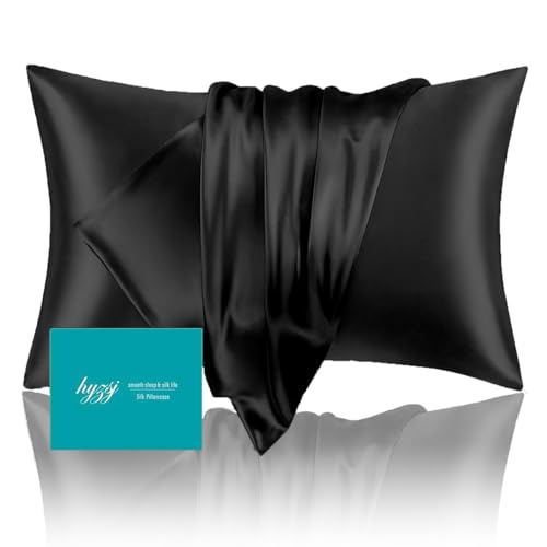 Mulberry Silk Pillow Cases Queen Size with Hidden Zipper, Ultra Smooth and Soft Breathable Cooling Silk Satin Pillowcase for Hair and Skin, Gifts for Women Men (Black, 20x30 Inches, 1 Pack) - image 1
