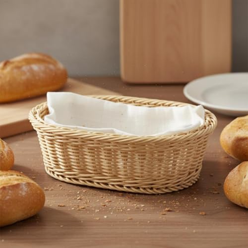 LeeQinersw Panier de Rangement Ovale Panier Plateau Corbeille Organisateur en Polypropylène Aspect Rotin Aéré à Son Contenu pour Fruits et Sachets Adapté à Table, Beige, Grand – vue 3