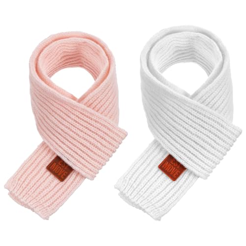 Abeillo 2 Pack Warm Kids Winter Knit Scarves Soft Knitted Neck Warmer Scarf Warm Scarves Wrap for Boys Girls(Pink White)