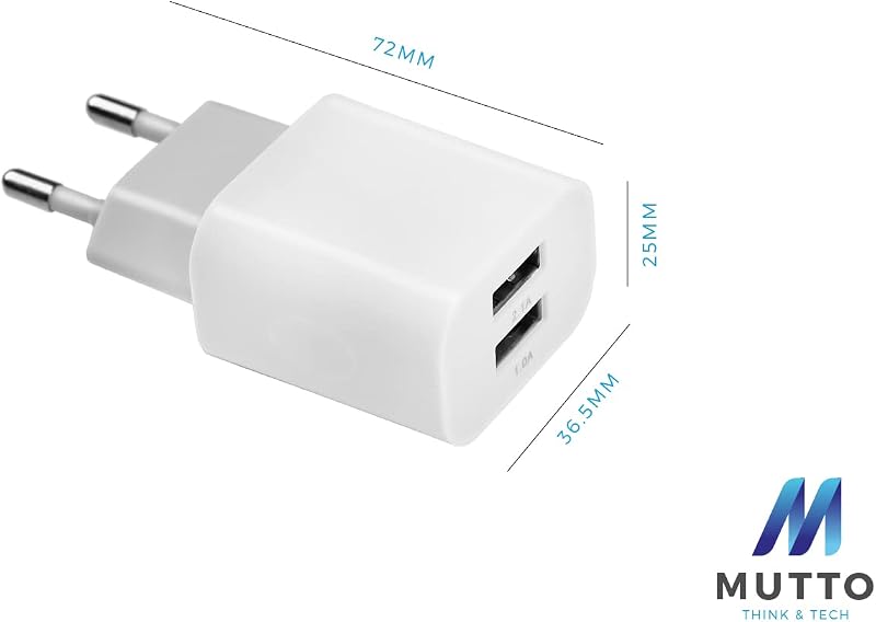 MUTTO USB Töltő 5V 2A Dupla Port Intelligens Technológiával Fehér