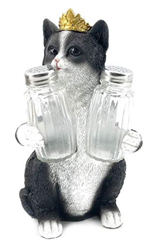 Bellaa 20126 Decorative Black & White Kitty Cat Glass Salt and Pepper Shaker Set with Holder Figurine in Kitten Statues & Sculptures and Pet Kitchen Table Decor Gifts for Cat Lovers