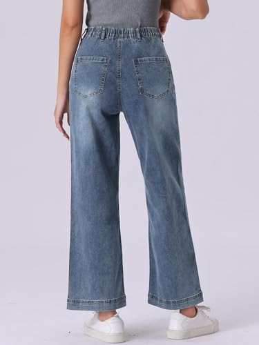 Allegra K Wide Leg Jeans for Women's High Waisted Stretchy Straight Leg Jeans Buttoned Loose Denim Pants3
