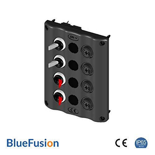 12V Boat/RV Switch Panel with Glow RED Toggles, 4 Gang, IP65 Rated - BlueFusion