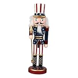 VORCOOL Casse-Noisette Livré Un Drapeau Américain : Casse-Noisette Décoratif de Noël Patriotique Traditionnel Casse-Noisette Américain de 25 Cm de Haut (Canne)