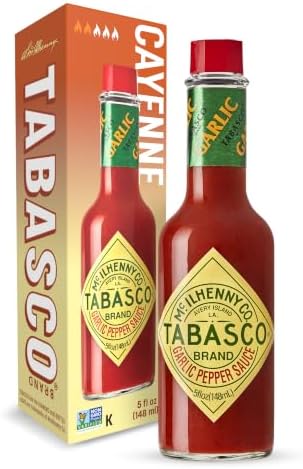 TABASCO® Brand Cayenne Garlic Pepper Sauce, Mild Hot Sauce, Glass Bottle, Smoky & Zesty Blend with Savory Garlic, Bold Flavor, Great for Italian Dishes & More, 5 Fl Oz (Pack of 1)