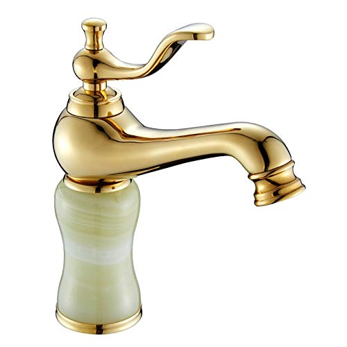 Grifos de jade con mezclador de lavabo frío y caliente y cuerpo de cobre dorado anticorrosión