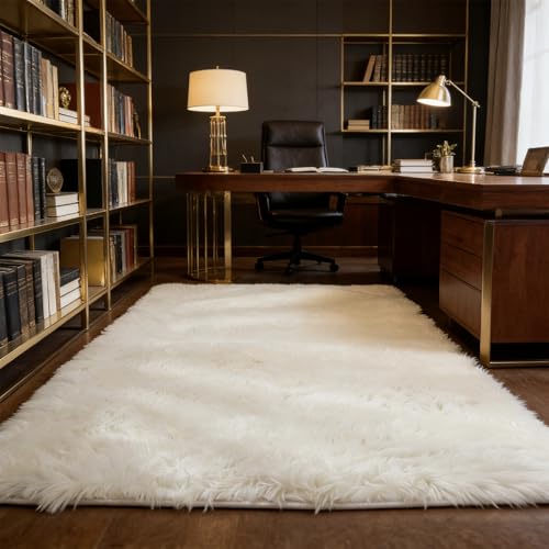 Tapis moelleux pour salon chambre cuisine couloir blanc de 72x200 cm