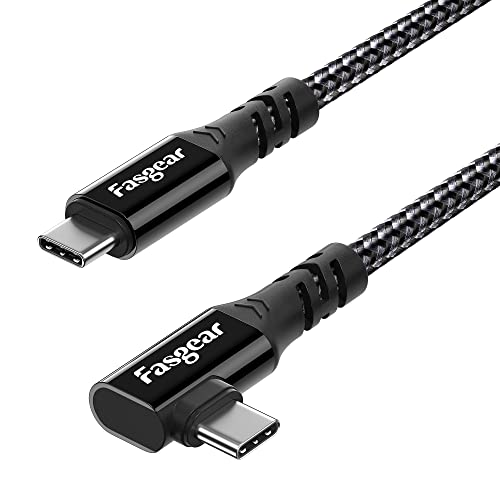Fasgear USB C to USB C 3.2 Gen 2x2 Cable 3m, [20Gbps,100W] 4K 60Hz Video Braided 90 Degree Type C Cord Compatible for Macbook Pro, iPad Pro/Tablets,HP Laptops,Monitors,Galaxy S22,USB-C Devices Black