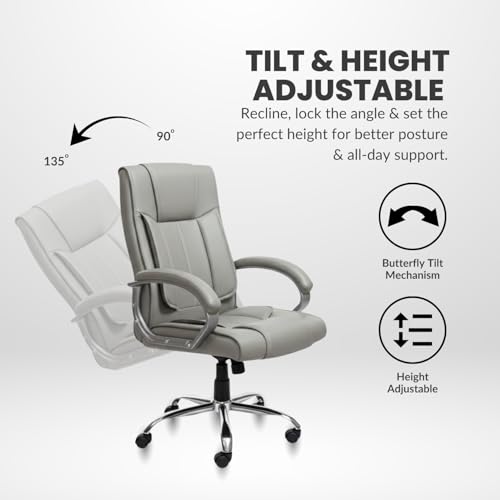 Image of activa Ergonomic Office Chair | Premium Leatherette Boss Chair with Padded Seat & Backrest | Adjustable Height Seat for Work /Study /Gaming (Kylie, Grey)
