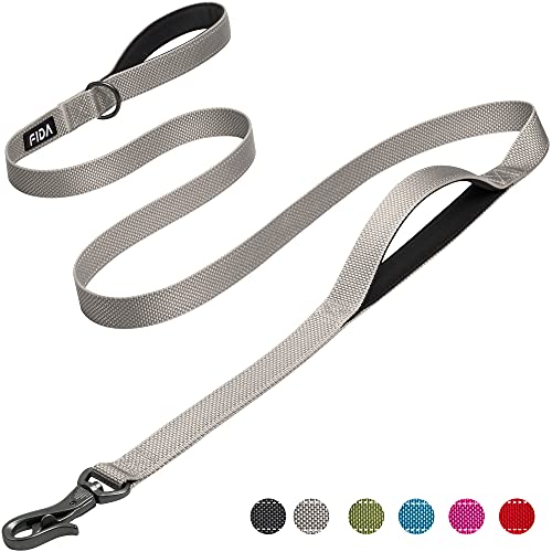 Fida 6 Ft Heavy Duty Dog Leash With 2 Comfortable Padded Handles, Traffic Handle & Advanced Easy Snap Hook, Reflective Walking Lead For Large, Medium & Small Breed Dogs, Grey #TOP4