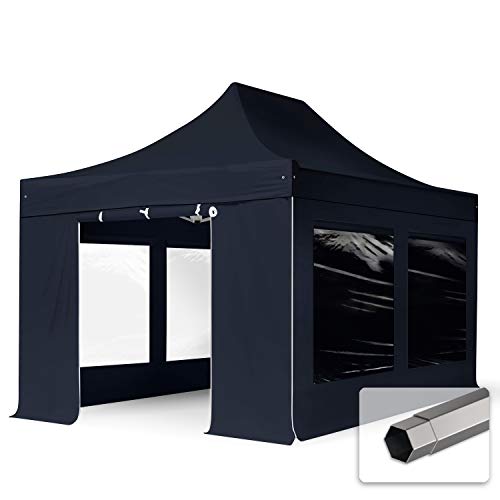 TOOLPORT Faltzelt Faltpavillon Pavillon 3x4,5m - mit 4 Seitenteilen (Panoramafenster) Premium Dach Partyzelt schwarz