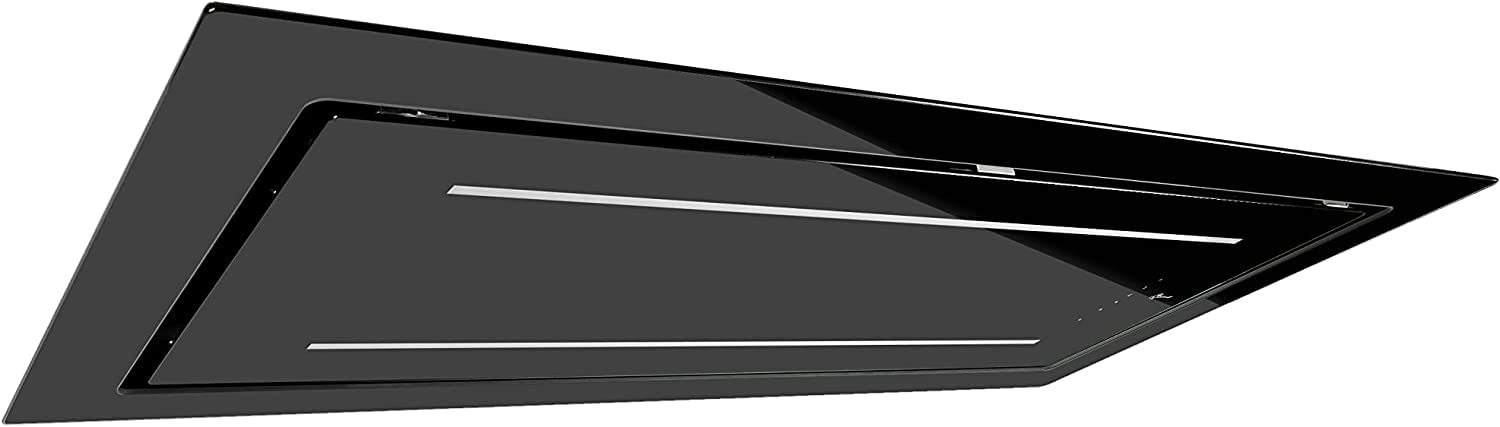 Gurari 341 BL 120, Campana de techo 120 cm 1000 m³/h de cristal negro, ventilador de techo, rejilla de escape