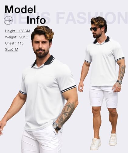 ZITY 3 Pack Men Polo Shirts Short Sleeve with Pocket Sport Wicking Shirts for Men Casual Athletic Collared T-Shirts Black White Grey - 2