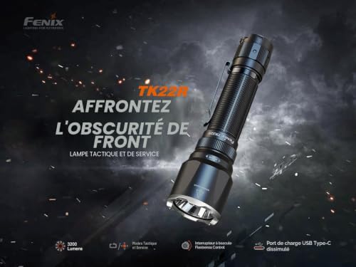 FENIX TK22R Lampe torche tactique rechargeable ultra lumineuse longue portée | 3200 lumens | 480 m | 50 heures max | 21700 piles | IP68 – vue 3