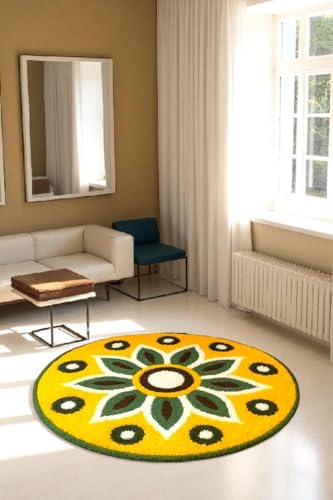 Image of Decorative Anti-Slip Cotton Rangoli Shaggy Round Shape Door Mat | Floor Mat For Your Temple,Hall,Lobby, Kitchen, Home, Door Entrance & Living Room (24X24 Inches, Multi)