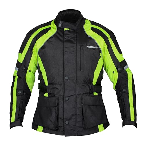 RKsports COMMANDER WATERPROOF MOTORCYCLE MOTORBIKE JACKET BLACK CE ARMORS (4X-Large 48"/50", High Visibility)